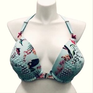Cacique Front Closure Floral W Lace Boost Plunge Bra Sz42C